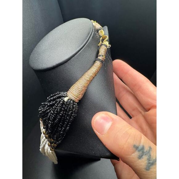 Vintage Handmade Multistring White and black Beaded Statement Necklace - Picture 8 of 9